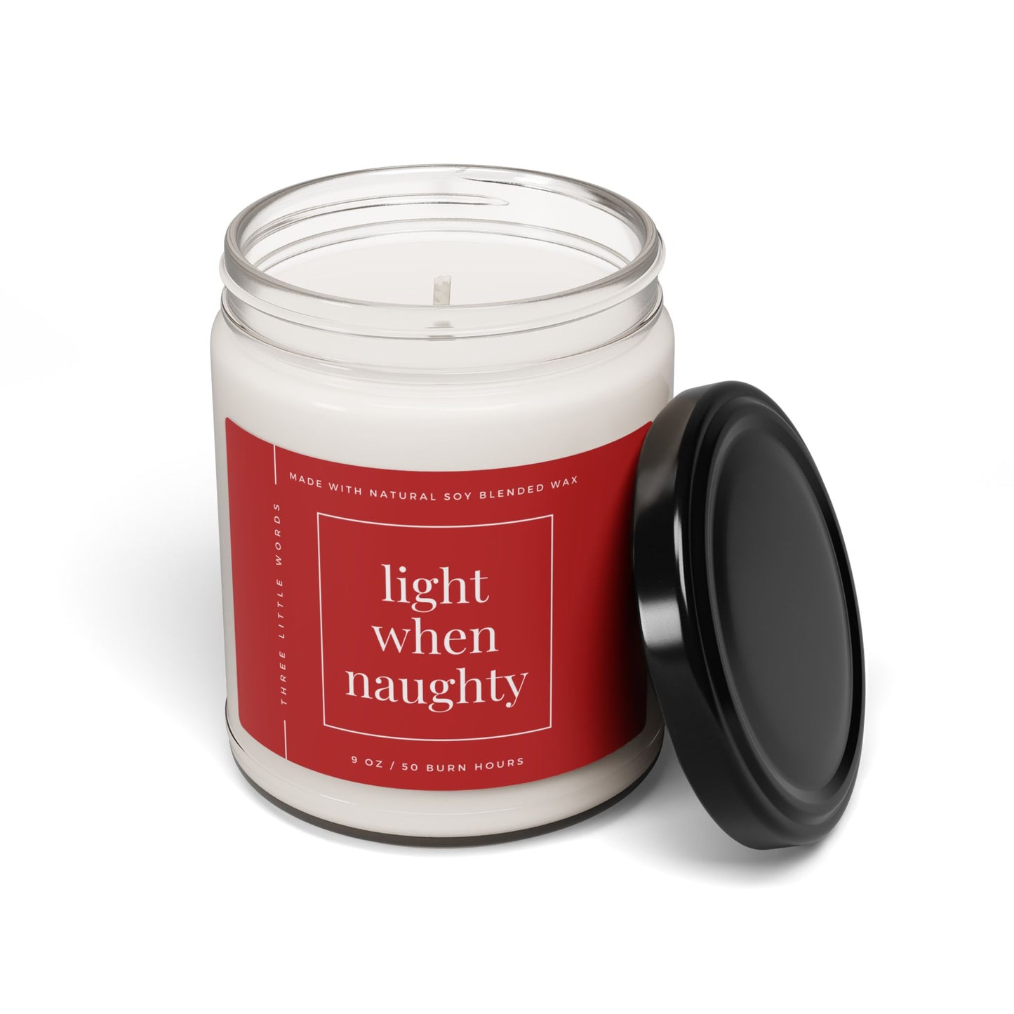 light when naughty holiday soy candle