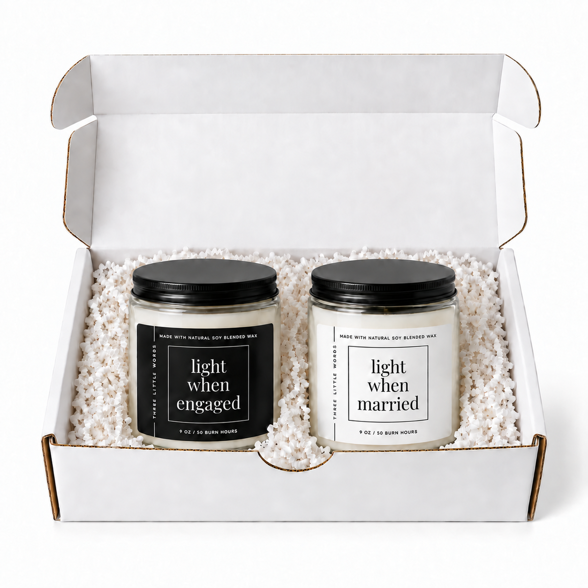 light when engaged / light when married candle duo