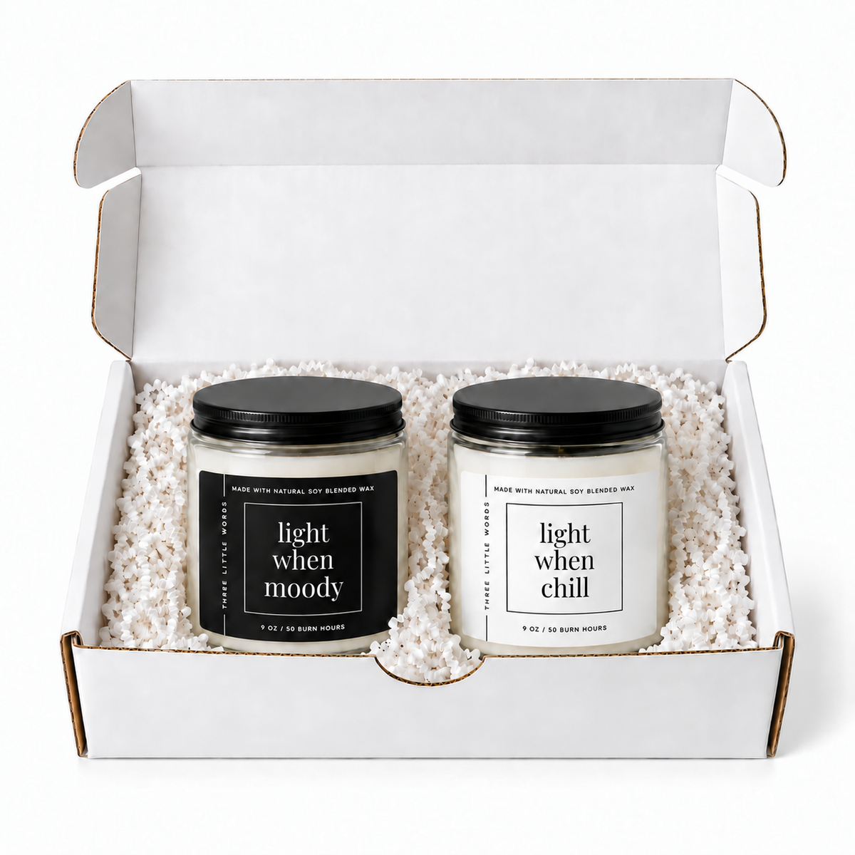 light when moody / light when chill candle duo