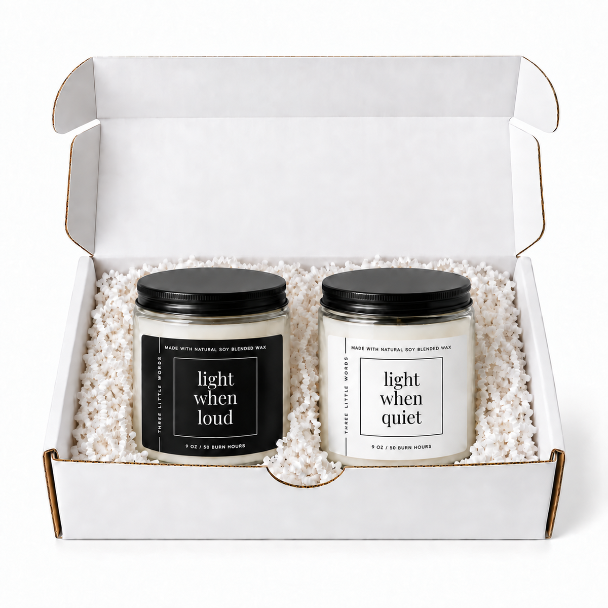 light when loud / light when quiet candle duo