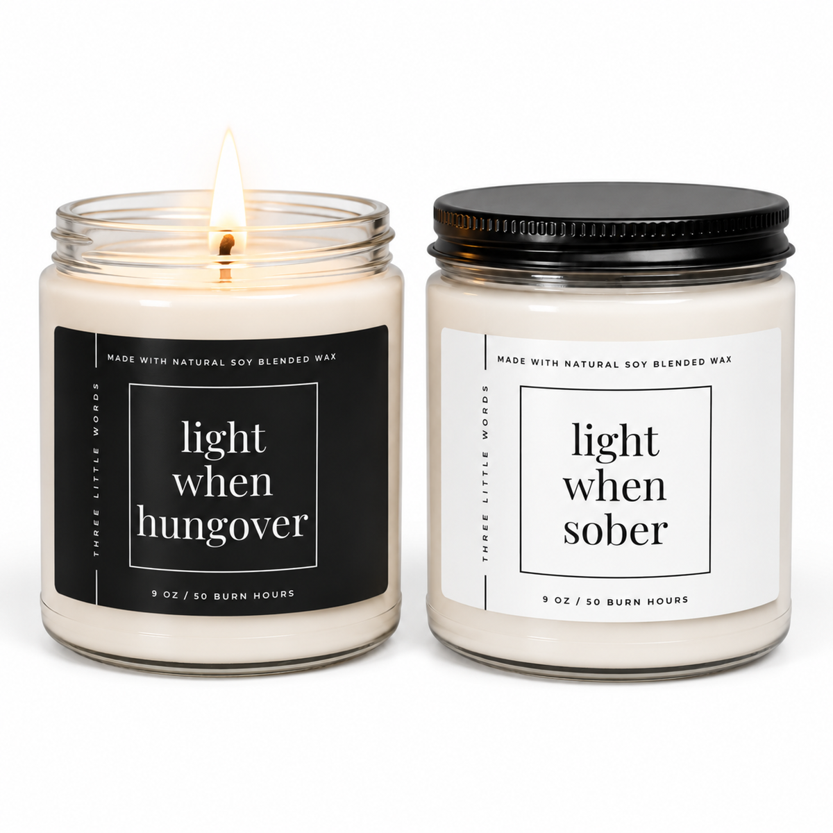 light when sober / light when hungover soy candle duo