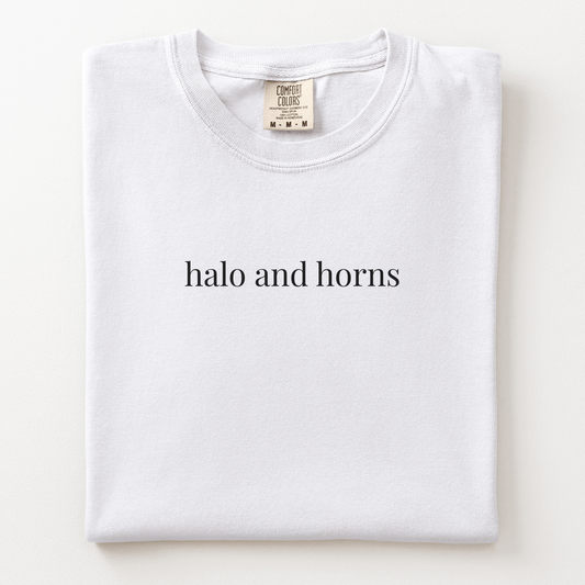 halo and horns comfort tee