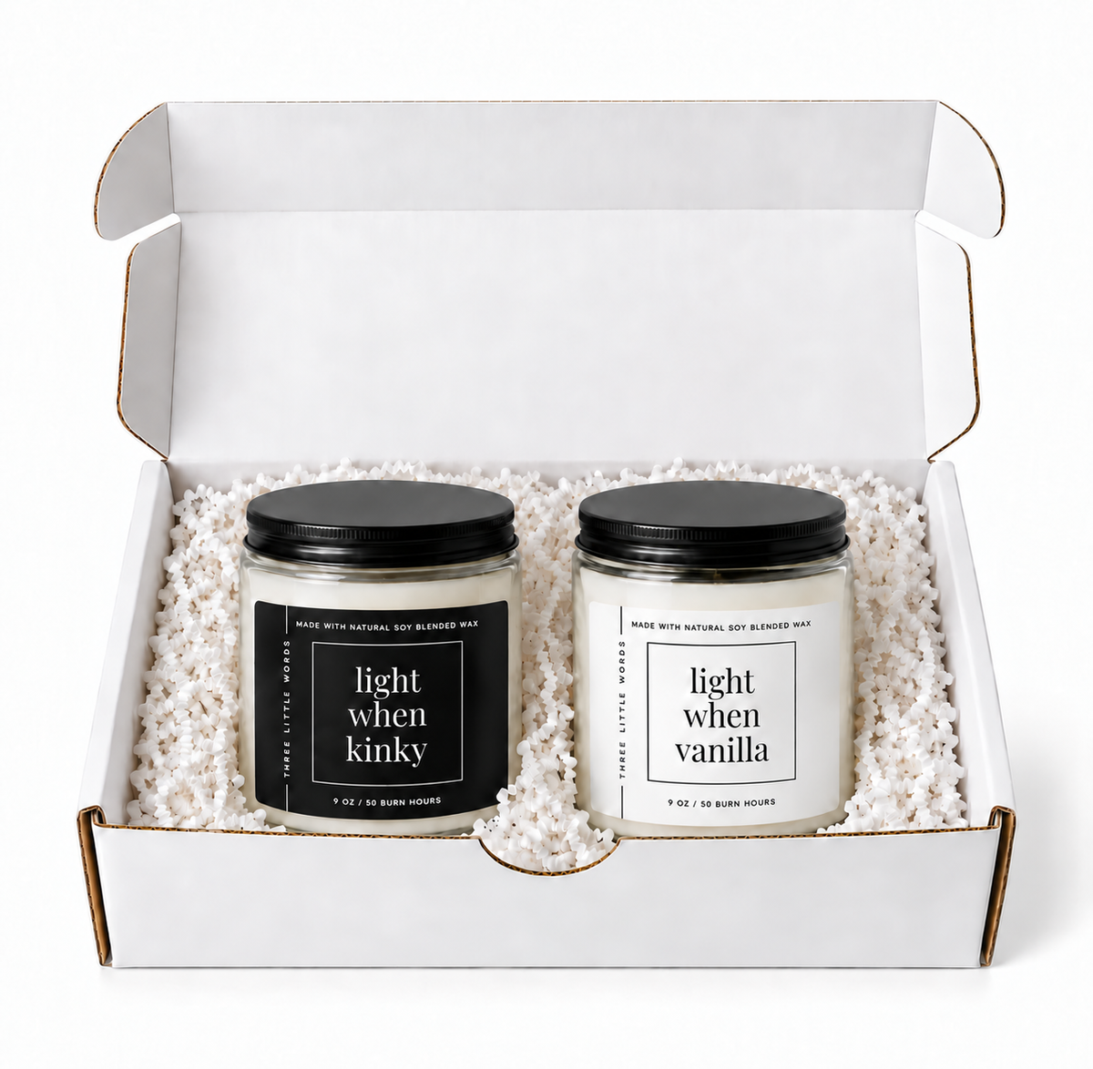 light when kinky / light when vanilla candle duo