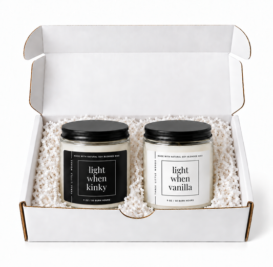 light when kinky / light when vanilla candle duo