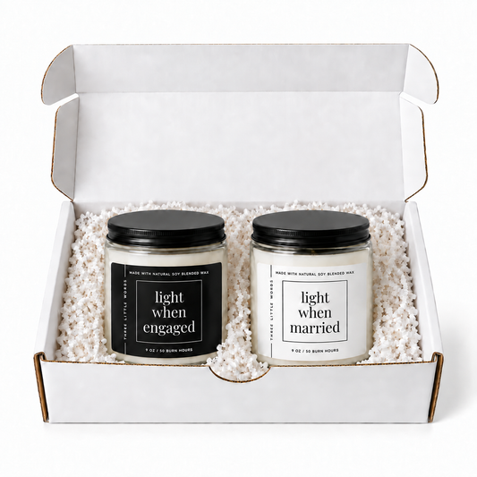 light when engaged / light when married candle duo