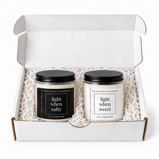 light when salty / light when sweet candle duo