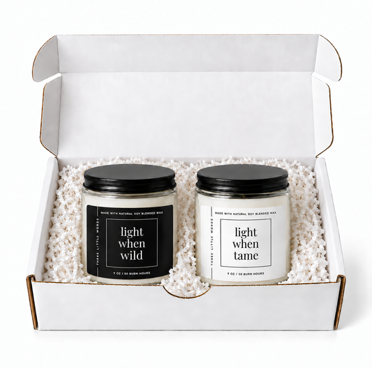 light when wild / light when tame candle duo