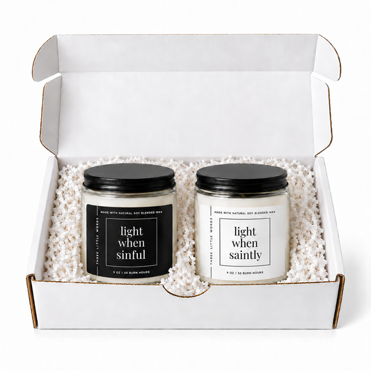 light when sinful / light when saintly candle duo