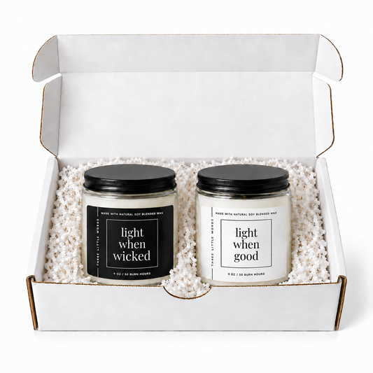 light when wicked / light when good candle duo