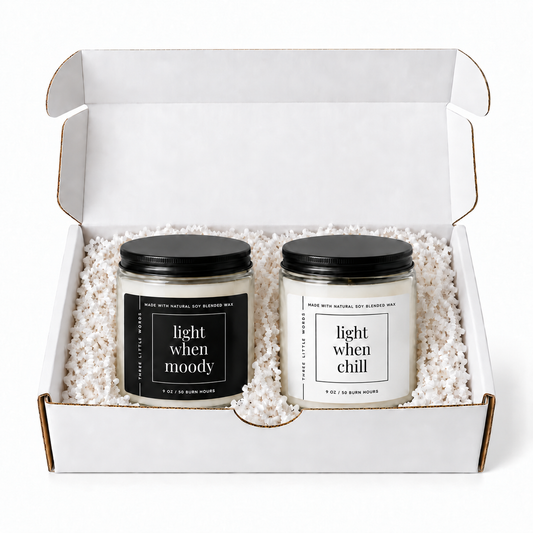 light when moody / light when chill candle duo