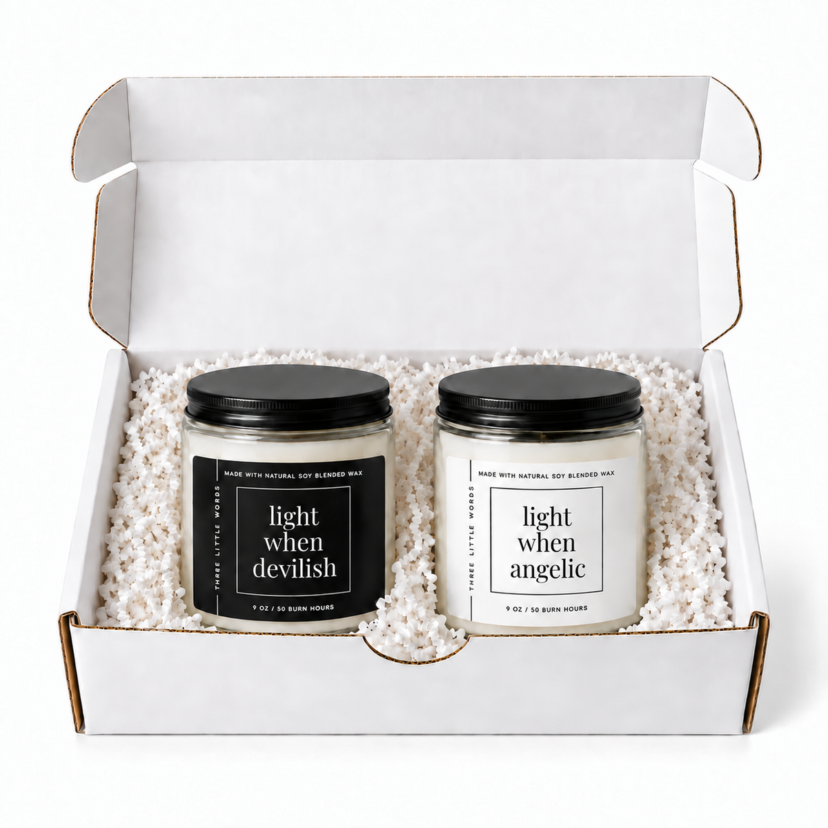 light when devilish / light when angelic candle duo