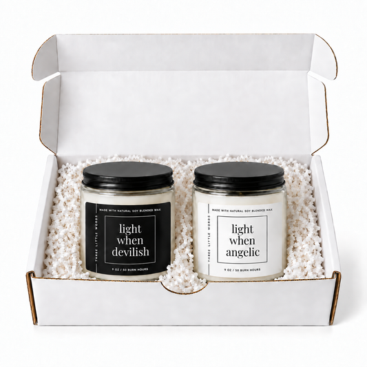 light when devilish / light when angelic candle duo