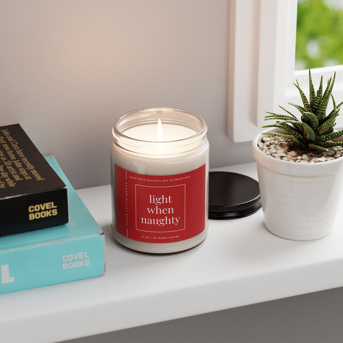 light when naughty holiday soy candle