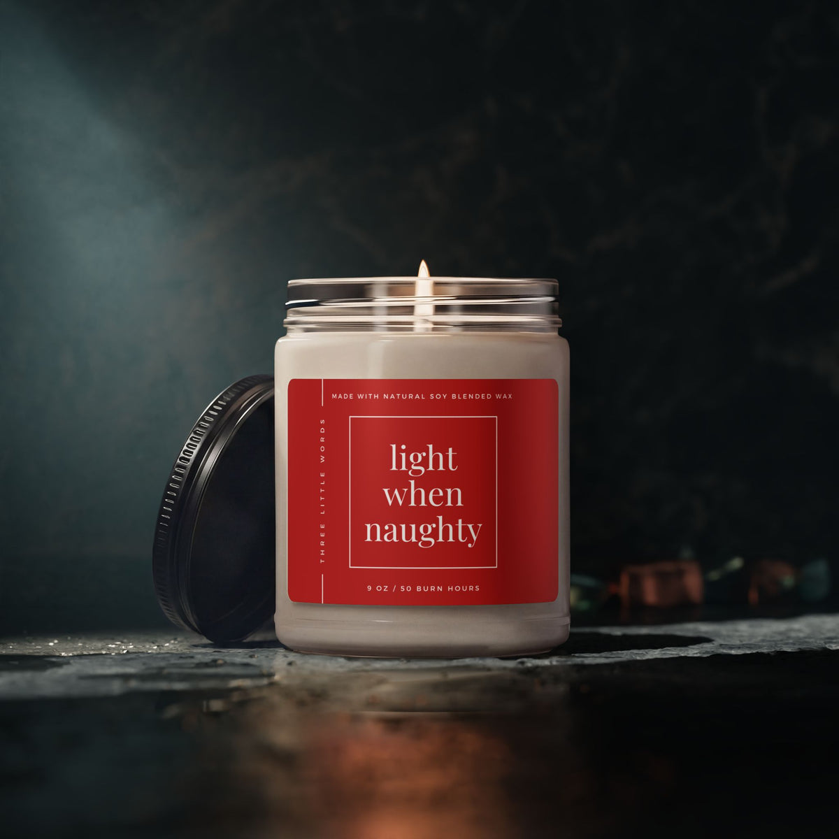 light when naughty holiday soy candle
