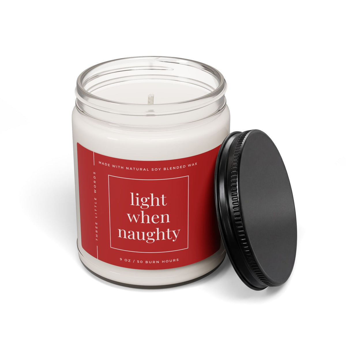 light when naughty holiday soy candle