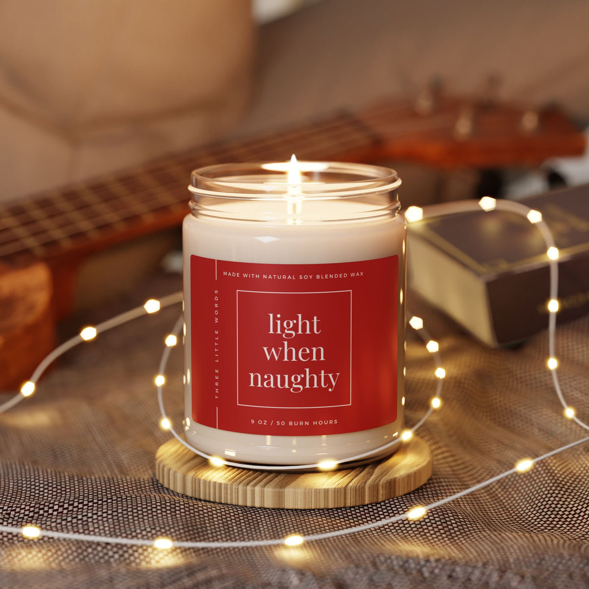 light when naughty holiday soy candle